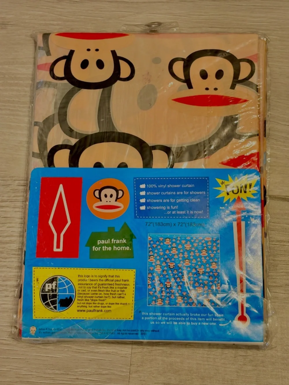 Vintage Paul Frank Julius the Monkey Vinyl Shower Curtain 72